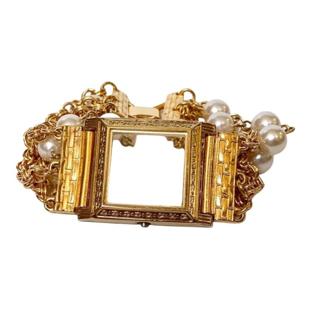 Vintage 5 Strand Faux Pearl Gold Window Bracelet